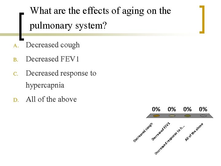 What are the effects of aging on the pulmonary system? A. B. C. Decreased