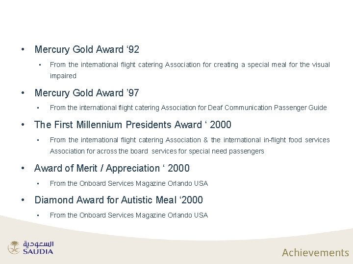  • Mercury Gold Award ‘ 92 • From the international flight catering Association