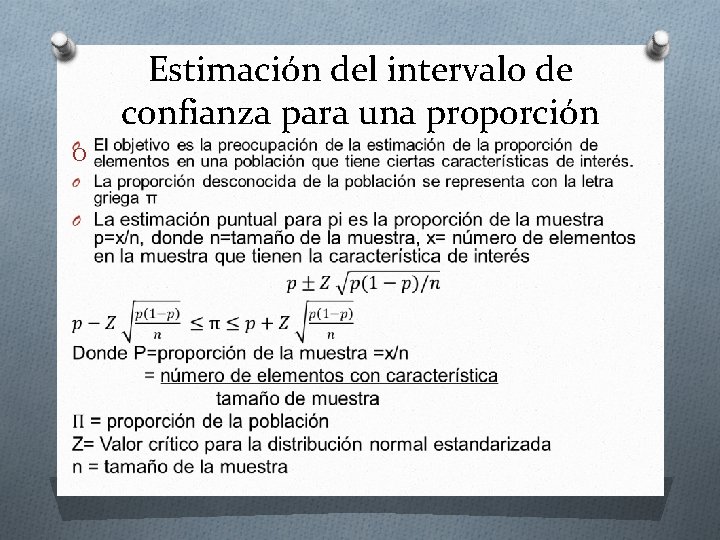Estimación del intervalo de confianza para una proporción O 