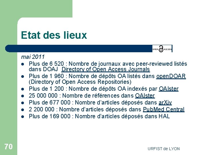 Etat des lieux mai 2011 l Plus de 6 520 : Nombre de journaux