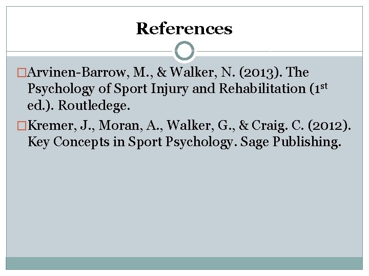 References �Arvinen-Barrow, M. , & Walker, N. (2013). The Psychology of Sport Injury and