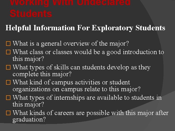 Working With Undeclared Students Helpful Information For Exploratory Students � What is a general