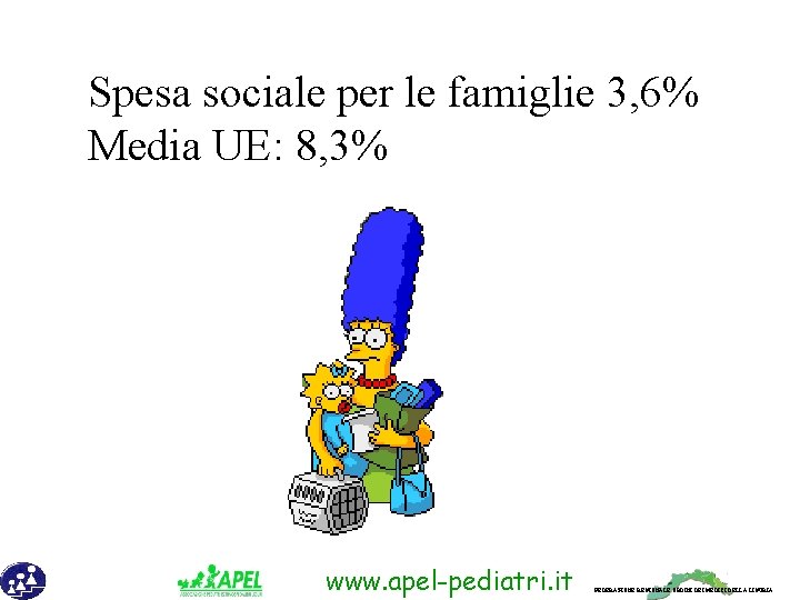 Spesa sociale per le famiglie 3, 6% Media UE: 8, 3% www. apel-pediatri. it