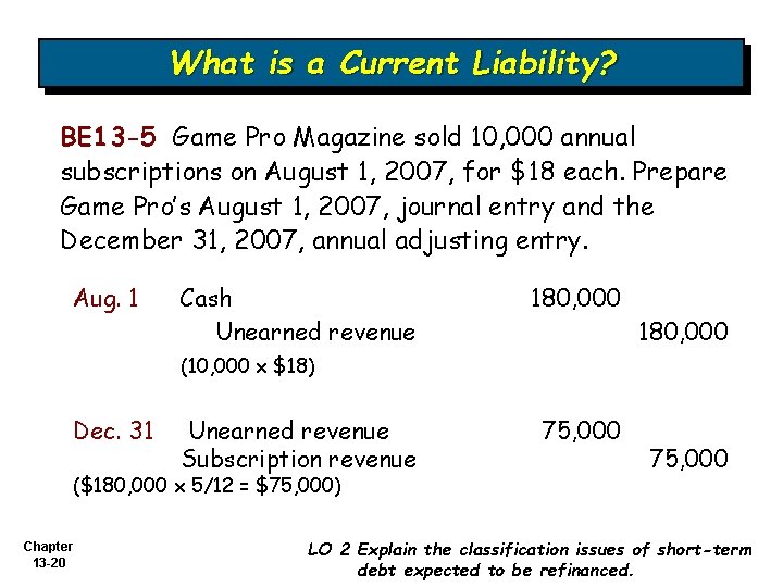 What is a Current Liability? BE 13 -5 Game Pro Magazine sold 10, 000