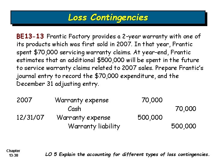 Loss Contingencies BE 13 -13 Frantic Factory provides a 2 -year warranty with one