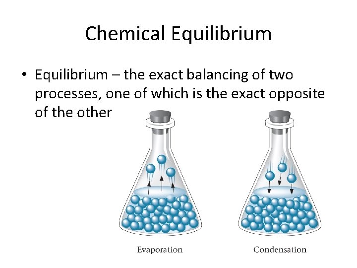 Chemical Equilibrium • Equilibrium – the exact balancing of two processes, one of which