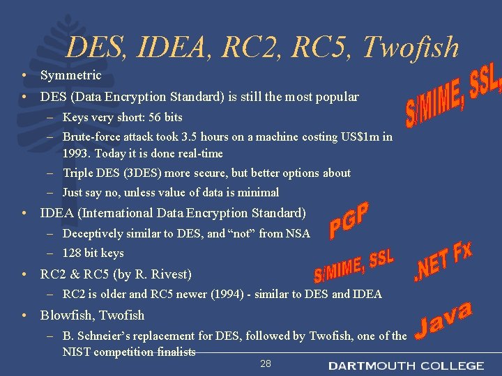 DES, IDEA, RC 2, RC 5, Twofish • Symmetric • DES (Data Encryption Standard)