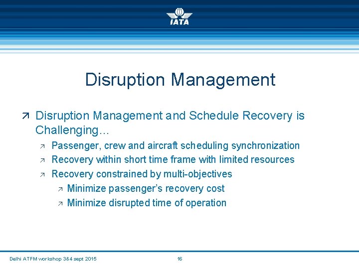 Disruption Management ä Disruption Management and Schedule Recovery is Challenging… ä ä ä Passenger,