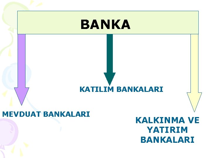 BANKA KATILIM BANKALARI MEVDUAT BANKALARI KALKINMA VE YATIRIM BANKALARI 