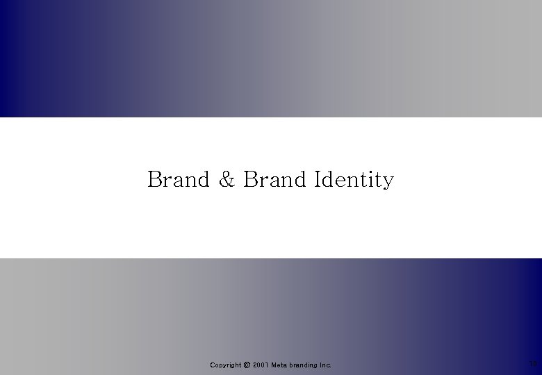 Brand & Brand Identity Copyright ⓒ 2001 Meta branding Inc. 10 