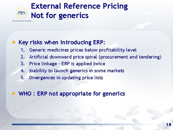 External Reference Pricing Not for generics Key risks when introducing ERP: 1. 2. 3.