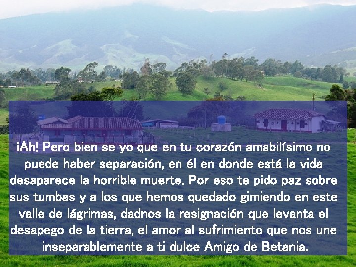 ¡Ah! Pero bien se yo que en tu corazón amabilísimo no puede haber separación,