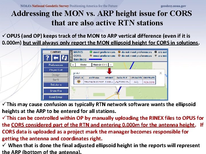 Addressing the MON vs. ARP height issue for CORS that are also active RTN
