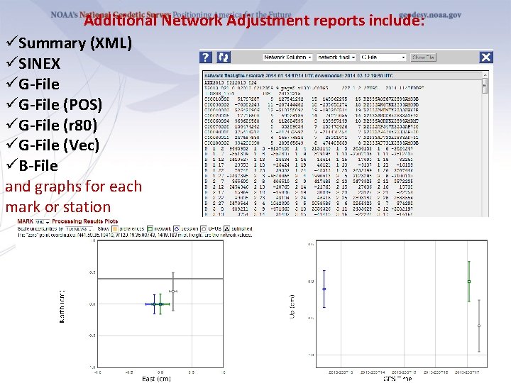 Additional Network Adjustment reports include: üSummary (XML) üSINEX üG-File (POS) üG-File (r 80) üG-File