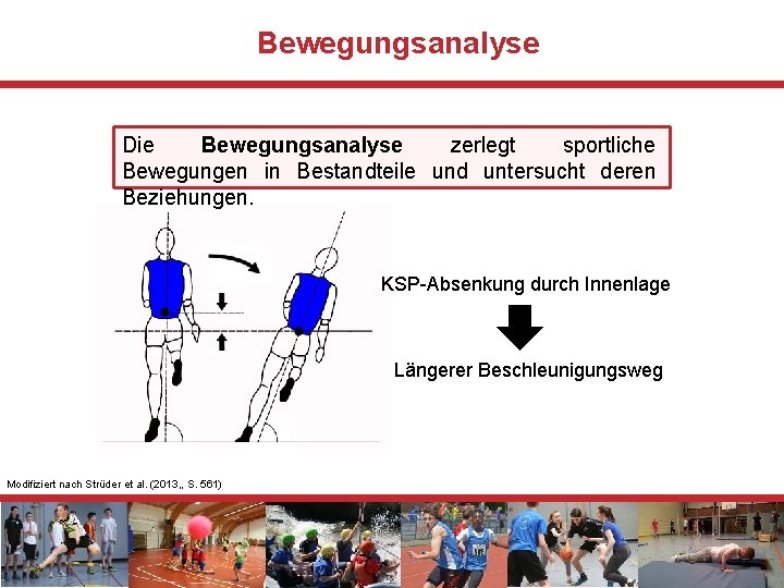 Bewegungsanalyse Die Bewegungsanalyse zerlegt sportliche Bewegungen in Bestandteile und untersucht deren Beziehungen. KSP-Absenkung durch