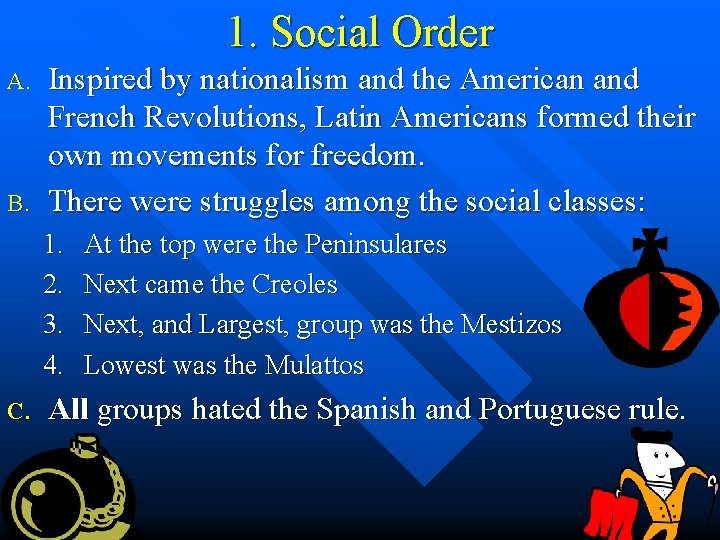 1. Social Order A. B. Inspired by nationalism and the American and French Revolutions,
