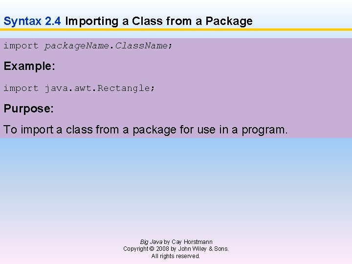 Syntax 2. 4 Importing a Class from a Package import package. Name. Class. Name;