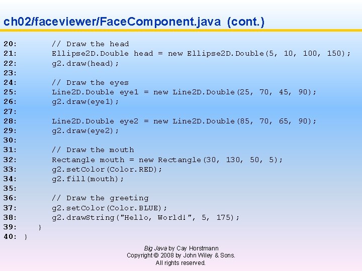 ch 02/faceviewer/Face. Component. java (cont. ) 20: // Draw the head 21: Ellipse 2
