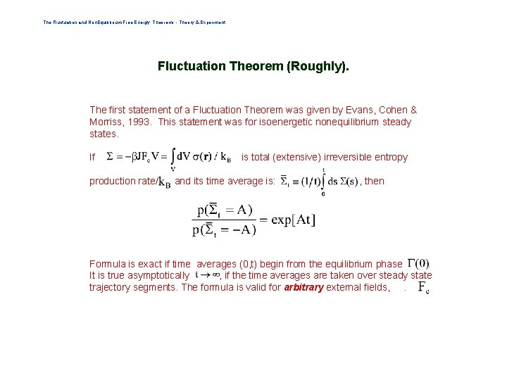 The Fluctuation and Non. Equilibrium Free Energy Theorems - Theory & Experiment Fluctuation Theorem