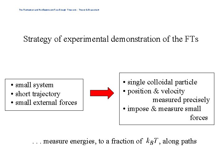 The Fluctuation and Non. Equilibrium Free Energy Theorems - Theory & Experiment Strategy of