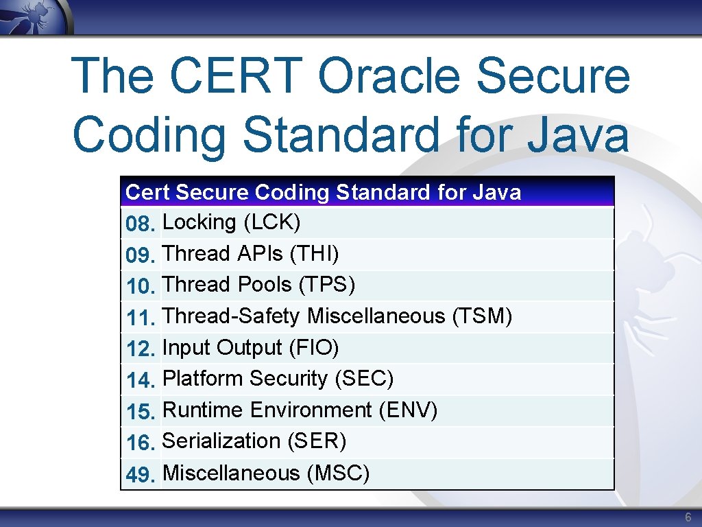 The CERT Oracle Secure Coding Standard for Java Cert Secure Coding Standard for Java The CERT Oracle Secure Coding Standard for Java Cert Secure Coding Standard for Java