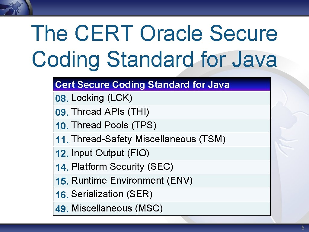 The CERT Oracle Secure Coding Standard for Java Cert Secure Coding Standard for Java