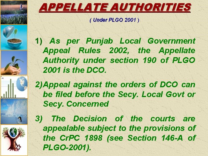 APPELLATE AUTHORITIES ( Under PLGO 2001 ) 1) As per Punjab Local Government Appeal