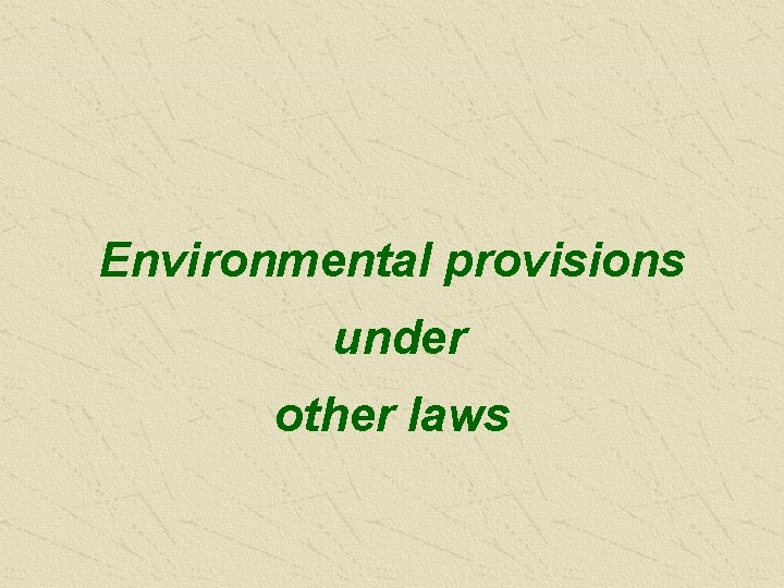 Environmental provisions under other laws 