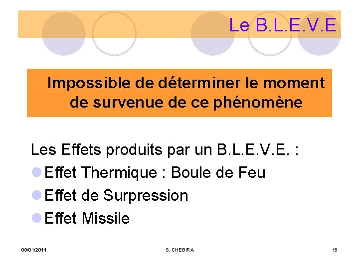 Le B. L. E. V. E Impossible de déterminer le moment de survenue de