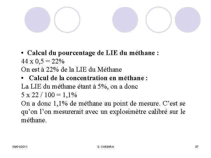  • Calcul du pourcentage de LIE du méthane : 44 x 0, 5