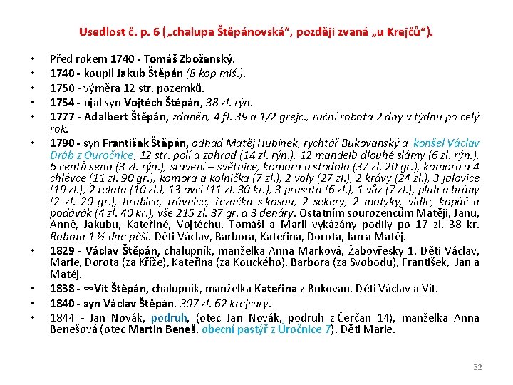 Usedlost č. p. 6 („chalupa Štěpánovská“, později zvaná „u Krejčů“). • • • Před