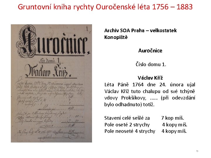 Gruntovní kniha rychty Ouročenské léta 1756 – 1883 Archiv SOA Praha – velkostatek Konopiště