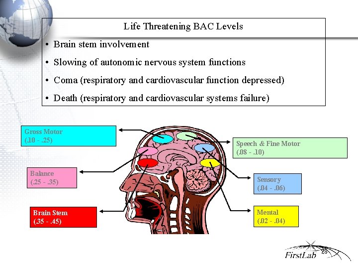 Life Threatening BAC Levels • Brain stem involvement • Slowing of autonomic nervous system