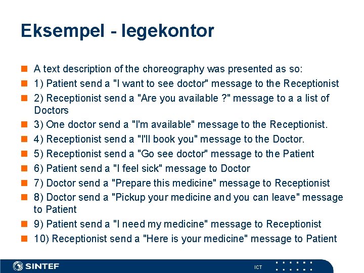 Eksempel - legekontor A text description of the choreography was presented as so: 1)