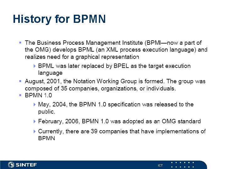 History for BPMN ICT 