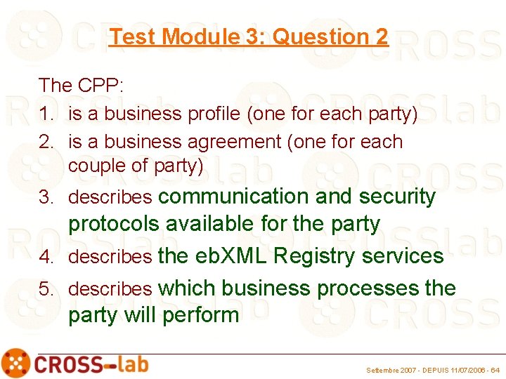 Test Module 3: Question 2 The CPP: 1. is a business profile (one for
