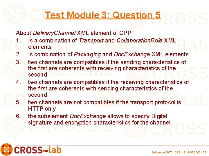 Test Module 3: Question 5 About Delivery. Channel XML element of CPP: 1. Is