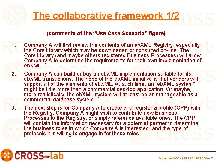 The collaborative framework 1/2 (comments of the “Use Case Scenario” figure) 1. 2. 3.