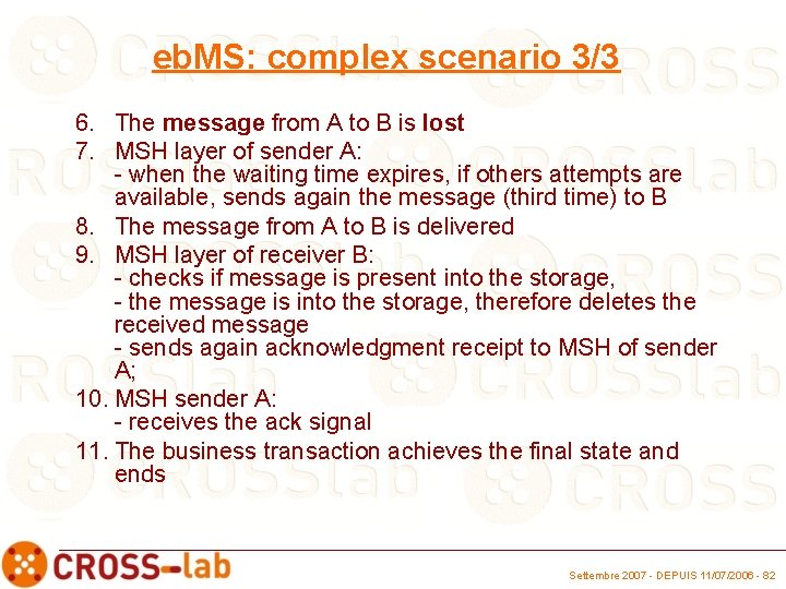 eb. MS: complex scenario 3/3 6. The message from A to B is lost