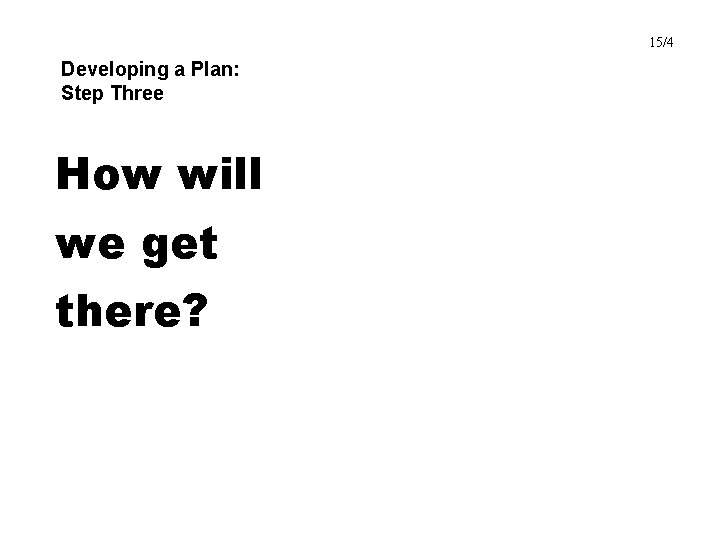 15/4 Developing a Plan: Step Three How will we get there? 