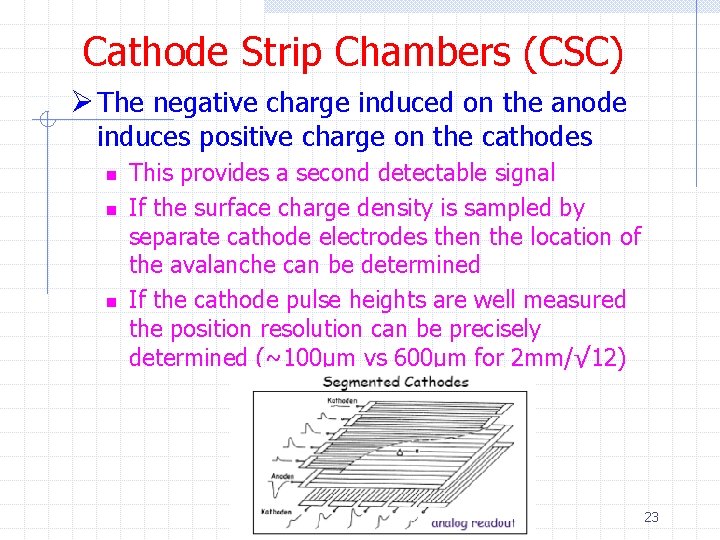 Cathode Strip Chambers (CSC) Ø The negative charge induced on the anode induces positive