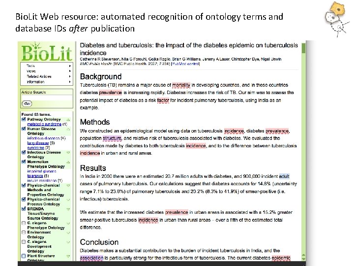 Bio. Lit Web resource: automated recognition of ontology terms and database IDs after publication Bio. Lit Web resource: automated recognition of ontology terms and database IDs after publication