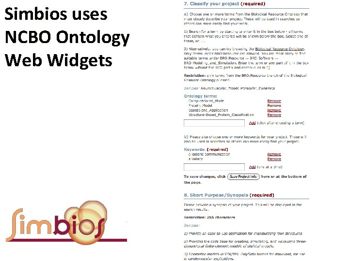 Simbios uses NCBO Ontology Web Widgets 