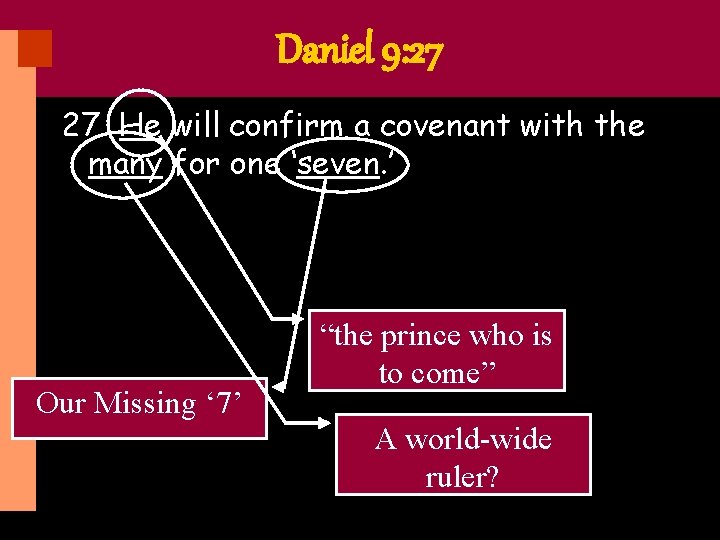 Daniel 9: 27 27 He will confirm a covenant with the many for one