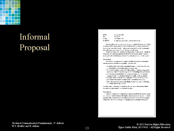 Informal Proposal Technical Communication Fundamentals, 1 st Edition W. S. Pfeiffer and K. Adkins