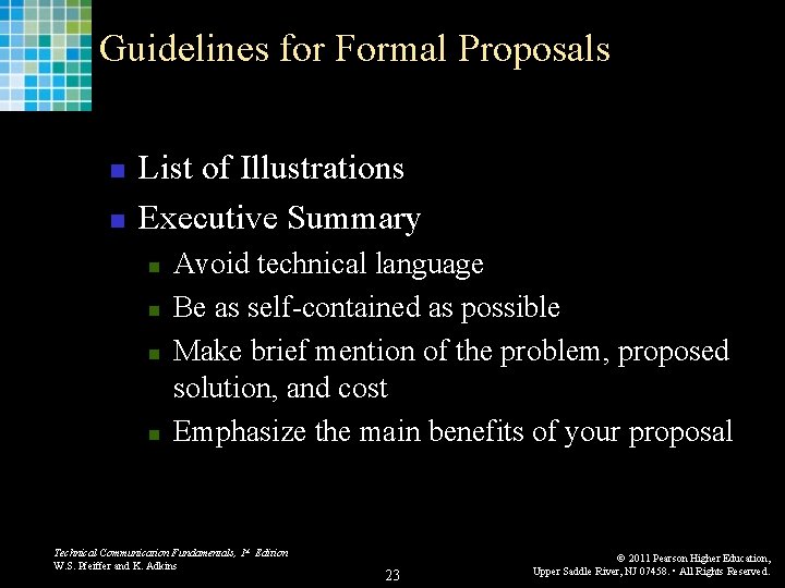 Guidelines for Formal Proposals n n List of Illustrations Executive Summary n n Avoid
