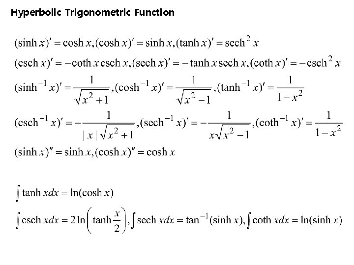 Hyperbolic Trigonometric Function 