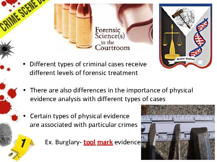 • Different types of criminal cases receive different levels of forensic treatment • • Different types of criminal cases receive different levels of forensic treatment •