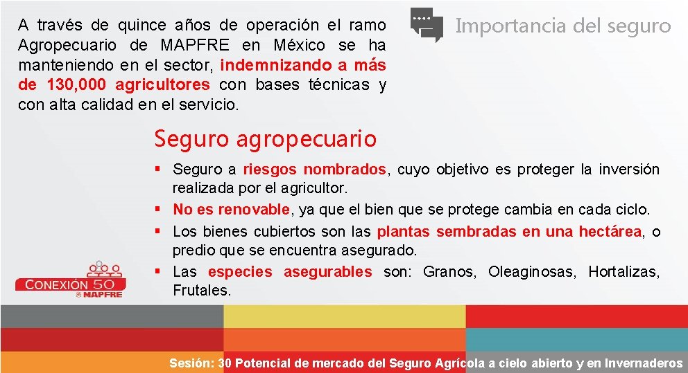 A través de quince años de operación el ramo Agropecuario de MAPFRE en México