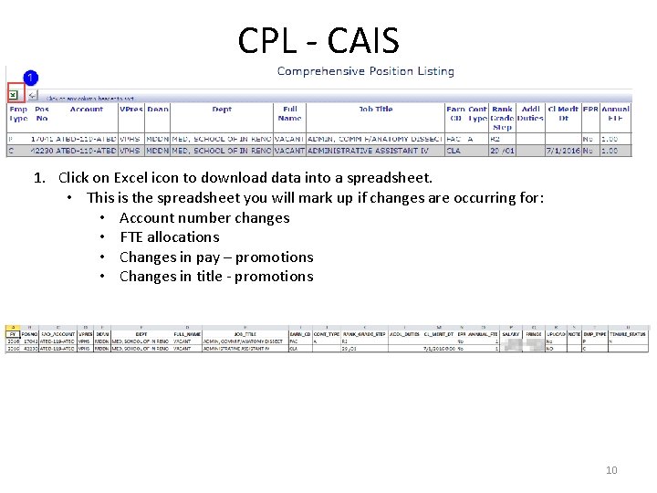 CPL - CAIS 1. Click on Excel icon to download data into a spreadsheet.